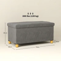 HOMCOM Banco de Armazenamento Dobrável Capacidade de 67 L  Estofado em Veludo Carga 120 kg 76x38x38 cm Cinza(m-3)
