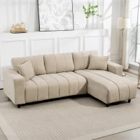 HOMCOM Canapé d'angle réversible, canapé 3 places avec méridienne, 2 oreillers, cadre en acier, 242x156x87cm, beige(m-2)