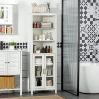 kleankin Armário Alto de Casa de Banho com 2 Portas de Vidro e 3 Prateleiras Armário Auxiliar Estilo Moderno 53x30x162cm Branco(m-10)