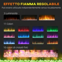 HOMCOM Caminetto Elettrico da Parete a 11 Colori con Spegnimento Automatico e Timer 12h, 98x27x54.5 cm, Bianco(m-4)