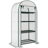 Outsunny 80 x 49 x 160cm Mini Greenhouse for Outdoor, Portable Gardening Plant Green House with Storage Shelf, Roll-Up Zippered Door, Metal Frame and PE Cover, White(m-1)