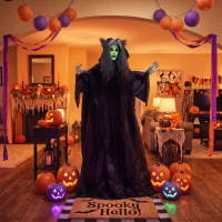 HOMCOM 67"/170cm Life Size Animated Ghost with Werewolf Mask, Halloween Decorations Outdoor Indoor, Scary Halloween Animatronic(m-9)