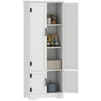 HOMCOM Buffet de cuisine armoire de cuisine contemporaine multi-rangements 2 placards 3 étagères MDF panneaux particules blanc(m-11)