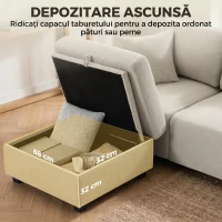 HOMCOM Canapea de Colț 3 Locuri, Respirabilă, cu Taburet cu Depozitare, Bej(m-5)