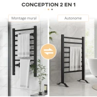 HOMCOM Sèche serviettes électrique, mural ou sur pied, 8 barres, minuterie 2/4 heures, alliage d'aluminium, 53x35x90cm, noir(m-4)