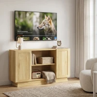 HOMCOM Sideboard Buffet Cabinet, 133 cm Storage Cabinet with 2 Open Shelves, 2 Cupboards and Soft Close Doors, Natural(m-8)
