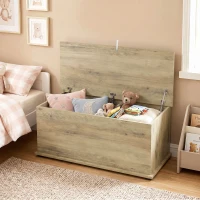 HOMCOM Large 114L Storage Chest Grey Wood Bench Trunk with Safety Lid for Bedroom Hallway and Living Room 100 x 40 x 40cm(m-7)