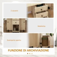 HOMCOM Tavolo Pieghevole con 2 Cassetti e Armadietto, 6 Rotelle e Freni, 120x60x76.5 cm, Color Legno(m-6)