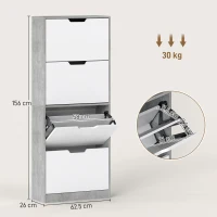 HOMCOM Dulap pentru Pantofi, Economisitor de Spațiu, Modern, cu 4 Uși, pentru 16 Perechi de Pantofi, 62.5x26x156 cm, Gri Ciment(m-3)