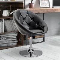 HOMCOM Faux Leather Leisure Chair, Round Tufted Accent Chair, Height Adjustable Counter Chair for Pub, Black(m-14)