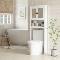 HOMCOM Móvel sobre Sanita Armário sobre Sanita com 2 Portas com Frente em Vime Compartimento e Prateleira Ajustável 60x19,5x160 cm Branco(m-10)