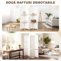 HOMCOM Paravan de interior pliabil cu 4 panouri și rafturi, 160x170 cm, alb(m-5)