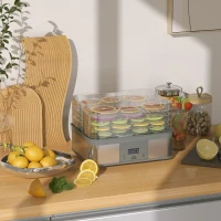 HOMCOM 5 Tier Food Dehydrator, 245W Stainless Steel Food Dryer Machine with Adjustable Temperature, Timer and LCD Display for Drying Fruit, Meat, Vegetable, Jerky and Pet Treat, Grey(m-10)