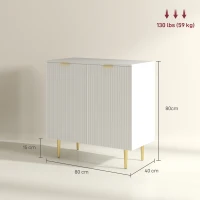 HOMCOM Buffet Cuisine, Meuble de Rangement avec 2 Portes, Étagère Réglable, Pieds Métalliques Surélevés, 80 x 40 x 80 cm, Blanc(m-3)
