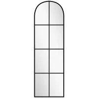 HOMCOM Grand miroir mural ou sur pied 40 x 160 cm de fenêtre arquée avec cadre en métal, film antidéflagrant, noir(m-1)