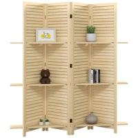 HOMCOM Paravent intérieur 4 panneaux 160L x 170H cm 3 étagères pliables séparateur de pièce portes persiennes naturel(m-12)