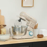 HOMCOM 1300W Kitchen Stand Mixer, with Accessories - Beige(m-10)
