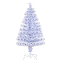 HOMCOM Künstlicher Weihnachtsbaum 120 cm Christbaum künstlich mit Glasfaser und LED-Beleuchtung, 130 Spitzen Tannenbaum inkl. Stahlständer für Drinnen Weiß+Blau(m-1)