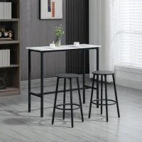 HOMCOM Conjunto de Mesa Alta com 2 Bancos Redondos com Estrutura de Aço Estilo Moderno para Cozinha Sala de Estar Branco e Preto(m-10)