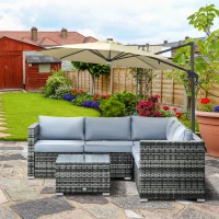 Outsunny 4 Pieces Rattan Garden Furniture Sets, Wicker Patio Conservatory Dining Set with Corner Sofa, Loveseat, Coffee Table, and Cushions for Balcony, Backyard, Pool, Grey(m-20)