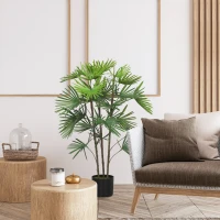 HOMCOM Palmă Artificială de 90 cm cu 24 de Frunze din Plastic Verde cu Ghiveci de Ø16.5x13.5 cm(m-10)