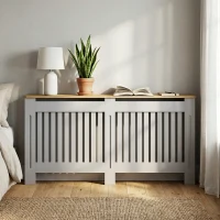 HOMCOM Slatted Radiator Cover, Painted Cabinet with Line Grill Design, 172L × 19W × 81H cm, Grey(m-10)