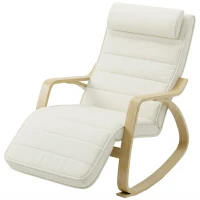 HOMCOM Schaukelstuhl mit Massage, Heizung, Kopfstütze & Fußstütze, Samtbezug, Relaxsessel, Cremeweiß(m-11)
