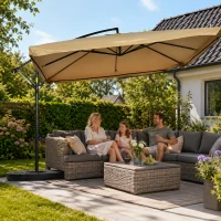 Outsunny Ampelschirm mit Moskitonetz, Inkl. Handkurbel, Lüftungsöffnung, 295 cm x 295 cm x 260 cm, Beige + Schwarz(m-2)