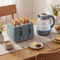 HOMCOM Kettle and Toaster Set, 1.7L 3000W Rapid Kettle with Strix Thermostat, 4 Slice Toaster with 7 Browning Controls, Grey(m-2)