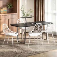 HOMCOM Set 4 scaune de masă moderne cu spătar perforat din plastic și picioare din metal, alb(m-10)