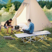 Outsunny Lit de camping pliable avec matelas transat chaise longue sac de rangement intégrée dim. 185L x 65l x 37H cm gris(m-2)