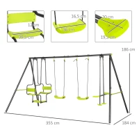 Outsunny Conjunto de Baloiços Infantil com 2 Baloiços Baloiço Duplo e Estrutura de Aço para Crianças de 3-8 Anos 355x184x186 cm Verde(m-3)