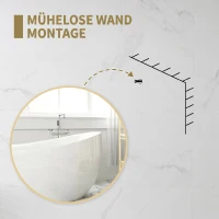 HOMCOM Oglindă rotundă pentru baie cu suprafață rezistentă la șocuri, din sticlă și oțel, Ø70x2,5 cm, culoare aurie(m-7)