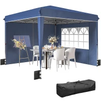 Outsunny Pavillon 3 x3 m Wasserdicht höhenverstellbar Pop-up Faltpavillon mit 2 Seitenteilen, UV 50+ Faltbar Dunkelblau(m-11)