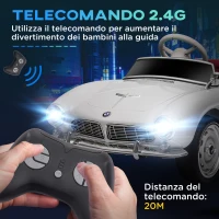 HOMCOM Macchina Elettrica per Bambini a 2 Porte con Licenza BMW 507, con Clacson e Telecomando, 115x55x47 cm, Bianca(m-6)
