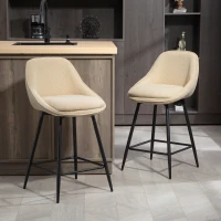 HOMCOM Lot de 2 tabourets de bar en tissu velours côtelé, chaises de bar avec dossier courbé, repose-pieds, 49x52x88cm, beige(m-10)