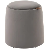 HOMCOM Pouf Contenitore in Velluto 2 in 1 Convertibile in Tavolino da Caffè, Ø44x47.5cm, Grigio(m-1)