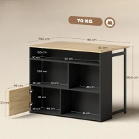 HOMCOM Table de bar extensible avec abattant, table haute cuisine, 1 placard et 4 compartiments ouverts, 116x79,6x90,5cm, noir(m-3)