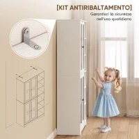HOMCOM Credenza Cucina Alta, Mobile Dispensa con 4 Ante in Vetro Soft-Close, 6 Ripiani Aperti, Ripiani Regolabili Bianco(m-8)