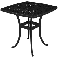 Outsunny Outdoor Garden Table, Cast Aluminium Patio End Table with Umbrella Hole and Anti-slip Foot Pads for Garden, Patio, Balcony, 54 x 54 cm, Black(m-11)
