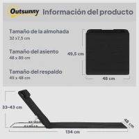 Outsunny Conjunto de 2 Esterillas con Respaldo Reclinable en 5 Niveles Reposacabezas y Bolsa de Transporte 134x48x33-43 cm Negro(m-3)