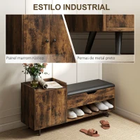 HOMCOM Banco Sapateira com Assento Acolchoado Compartimento Oculto para 3 Pares de Sapatos 127x35x59 cm Castanho Rústico(m-6)