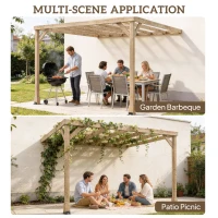 Outsunny Lean-To Wooden Pergola Kit, Decorative Garden Gazebo with Stable Structure and Concrete Anchors, 3 x 3 m, Light Brown(m-8)