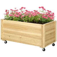 Outsunny Hochbeet, wetterfester Anstrich, 4 Räder, Naturholz, 89 x 48 x 47 cm(m-11)