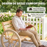 Outsunny Bancă de Grădină cu 2 Locuri, din Lamele cu Mânere în Formă de Roată de Căruță, din Lemn, 105,5x56x79 cm, Culoare Lemn(m-7)