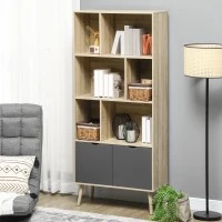 HOMCOM Bibliothèque étagère meuble de rangement placard 6 étagères dim. 80L x 35l x 180H cm naturel et gris foncé(m-10)