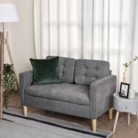 HOMCOM 2 Seater Storage Sofa, Fabric Couch with Hidden Under Seat Storage, Thick Cushions, Compact Space Saving Settee with Rubberwood Legs for Living Room, Apartment, Grey(m-2)