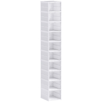 HOMCOM Scarpiera Pieghevole Slim Modulabile con 10 Contenitori per Scarpe, Scarpiera Salvaspazio con Pannello Trasparente, Senza Montaggio, Bianco