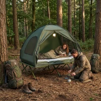 Outsunny Campingbed Hoog Met Matras Draagbaar Camping Groen(m-9)
