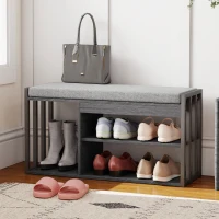 HOMCOM Schuhregal mit Sitzbank, Flurregal für Schuhe, Schuhschrank mit 3-stufigem Design, für Flur, Eingangsbereich, Wohnzimmer, Schlafzimmer, Grau(m-10)
